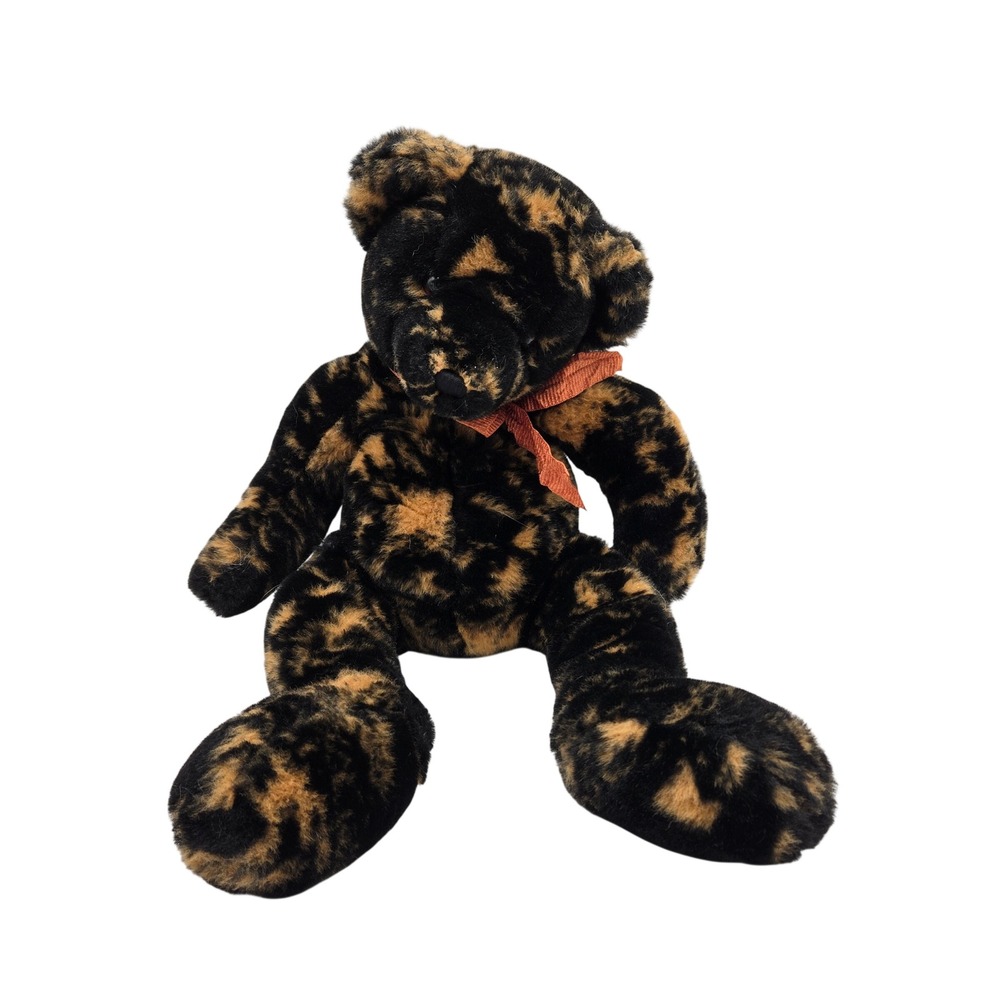 Vintage 2000 Mary Meyer Black Tan Animal Print Teddy Bear Plush 17 Inch